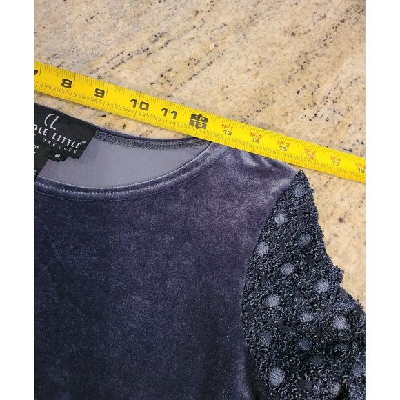 Vtg 80's 90's Carole Little Size 8 Petite Gray Velour Dress Embellished Sleeve - Picture 4 of 12